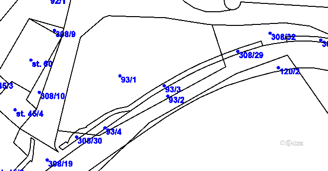 Parcela st. 93/3 v KÚ Uherčice u Znojma, Katastrální mapa