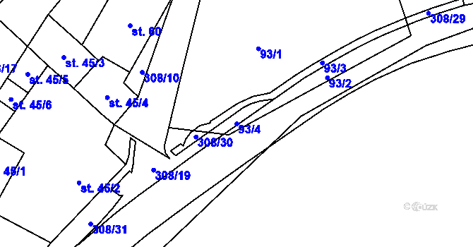 Parcela st. 93/4 v KÚ Uherčice u Znojma, Katastrální mapa