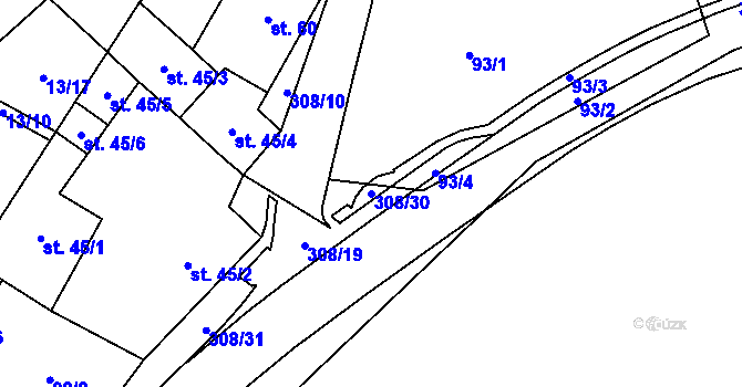 Parcela st. 308/30 v KÚ Uherčice u Znojma, Katastrální mapa