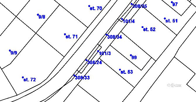 Parcela st. 101/3 v KÚ Uherčice u Znojma, Katastrální mapa