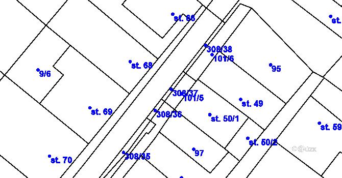 Parcela st. 308/37 v KÚ Uherčice u Znojma, Katastrální mapa