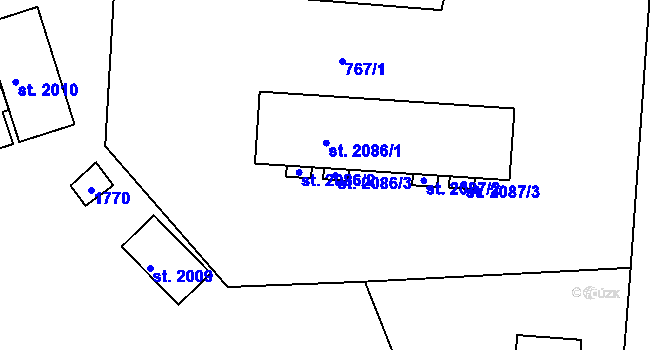 Parcela st. 2086/3 v KÚ Uherské Hradiště, Katastrální mapa