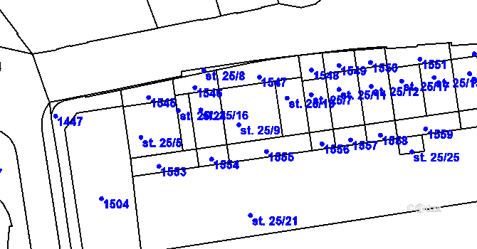 Parcela st. 25/9 v KÚ Uherské Hradiště, Katastrální mapa