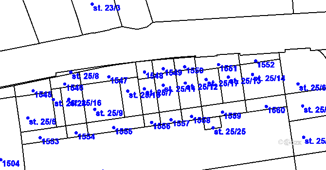Parcela st. 25/11 v KÚ Uherské Hradiště, Katastrální mapa