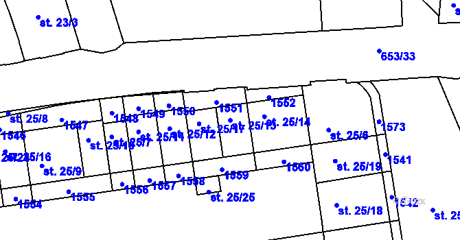 Parcela st. 25/13 v KÚ Uherské Hradiště, Katastrální mapa