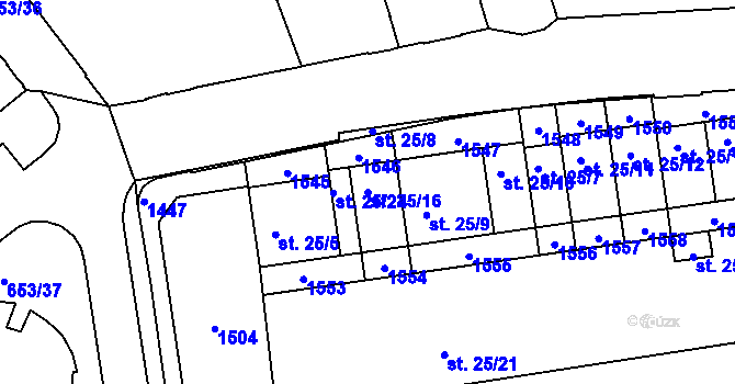 Parcela st. 25/16 v KÚ Uherské Hradiště, Katastrální mapa