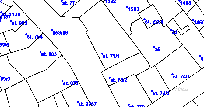 Parcela st. 75/1 v KÚ Uherské Hradiště, Katastrální mapa