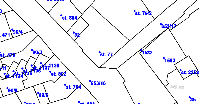 Parcela st. 77 v KÚ Uherské Hradiště, Katastrální mapa