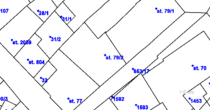 Parcela st. 79/2 v KÚ Uherské Hradiště, Katastrální mapa