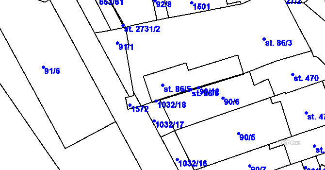 Parcela st. 86/5 v KÚ Uherské Hradiště, Katastrální mapa