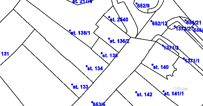 Parcela st. 135 v KÚ Uherské Hradiště, Katastrální mapa