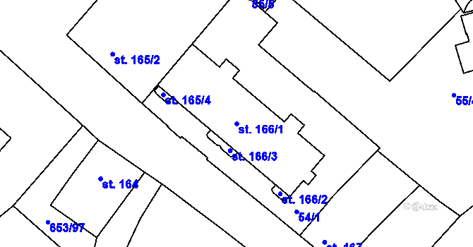 Parcela st. 166/1 v KÚ Uherské Hradiště, Katastrální mapa