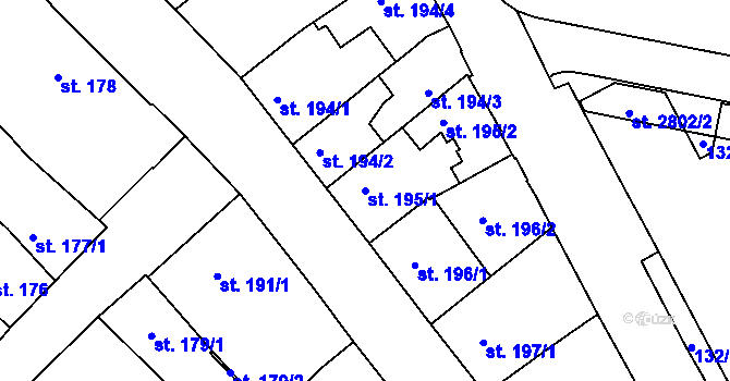 Parcela st. 195/1 v KÚ Uherské Hradiště, Katastrální mapa