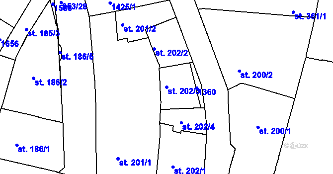 Parcela st. 202/3 v KÚ Uherské Hradiště, Katastrální mapa
