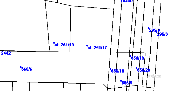Parcela st. 261/17 v KÚ Uherské Hradiště, Katastrální mapa