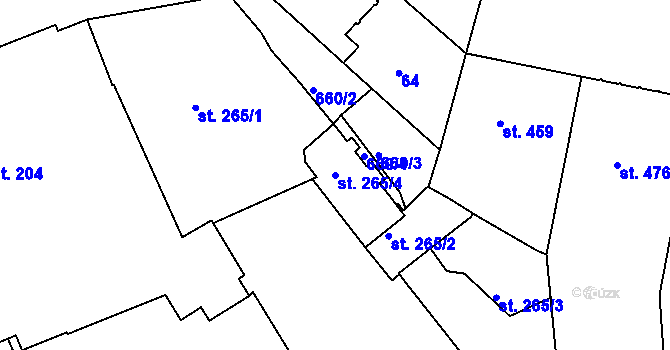 Parcela st. 265/4 v KÚ Uherské Hradiště, Katastrální mapa