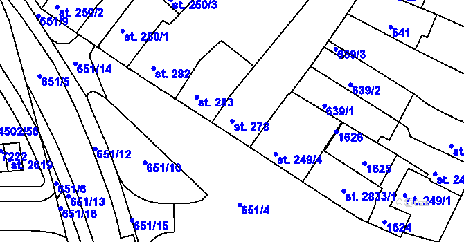 Parcela st. 278 v KÚ Uherské Hradiště, Katastrální mapa