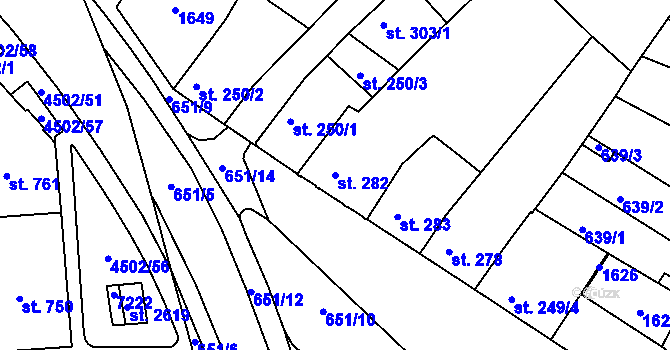 Parcela st. 282 v KÚ Uherské Hradiště, Katastrální mapa