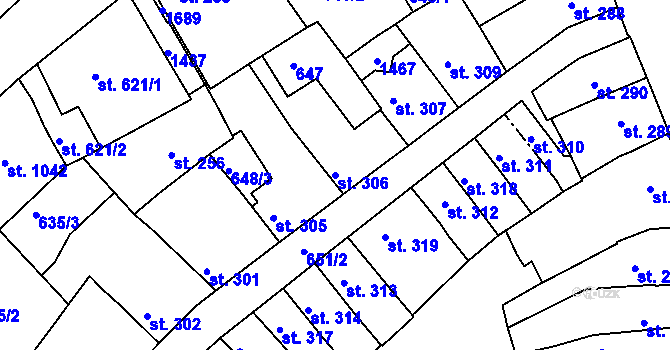 Parcela st. 306 v KÚ Uherské Hradiště, Katastrální mapa
