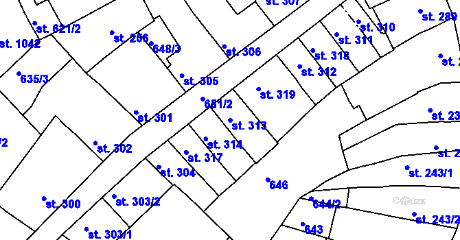 Parcela st. 313 v KÚ Uherské Hradiště, Katastrální mapa