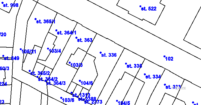 Parcela st. 336 v KÚ Uherské Hradiště, Katastrální mapa