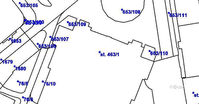 Parcela st. 463/1 v KÚ Uherské Hradiště, Katastrální mapa