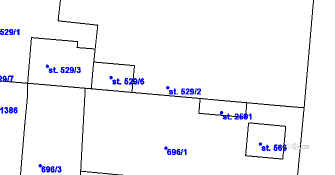 Parcela st. 529/2 v KÚ Uherské Hradiště, Katastrální mapa