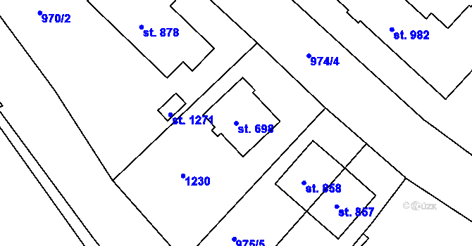 Parcela st. 698 v KÚ Uherské Hradiště, Katastrální mapa