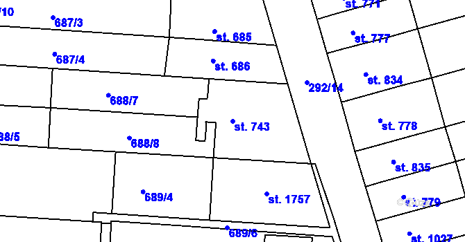 Parcela st. 743 v KÚ Uherské Hradiště, Katastrální mapa
