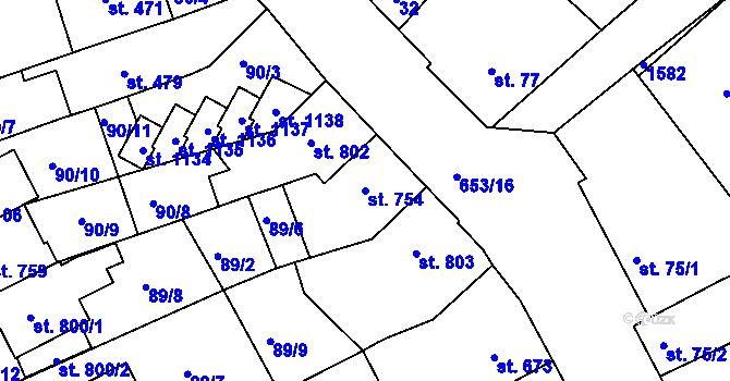 Parcela st. 754 v KÚ Uherské Hradiště, Katastrální mapa
