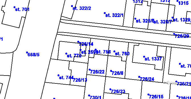 Parcela st. 758 v KÚ Uherské Hradiště, Katastrální mapa