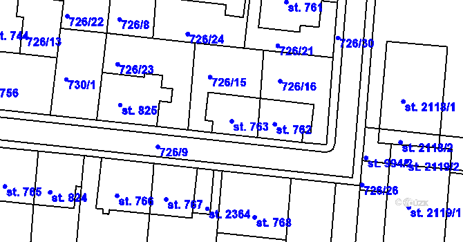 Parcela st. 763 v KÚ Uherské Hradiště, Katastrální mapa