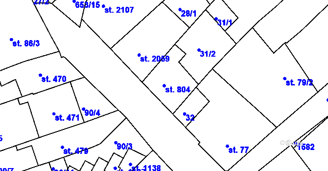Parcela st. 804 v KÚ Uherské Hradiště, Katastrální mapa
