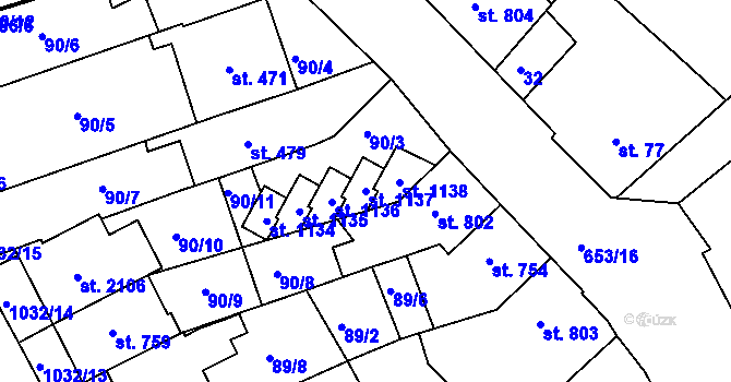 Parcela st. 1137 v KÚ Uherské Hradiště, Katastrální mapa