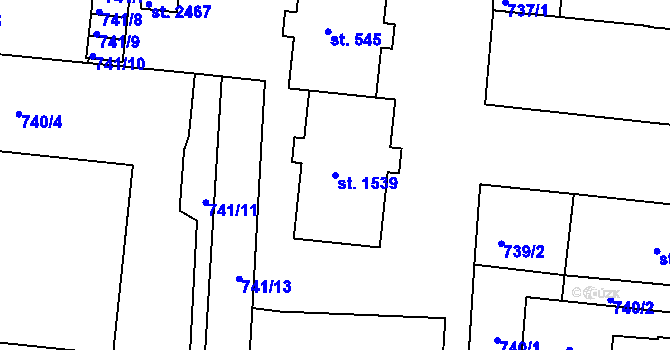 Parcela st. 1539 v KÚ Uherské Hradiště, Katastrální mapa