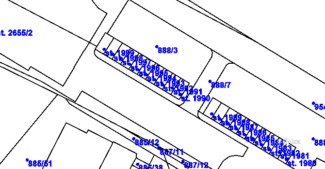 Parcela st. 1992 v KÚ Uherské Hradiště, Katastrální mapa