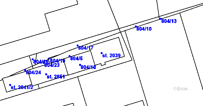 Parcela st. 2039 v KÚ Uherské Hradiště, Katastrální mapa