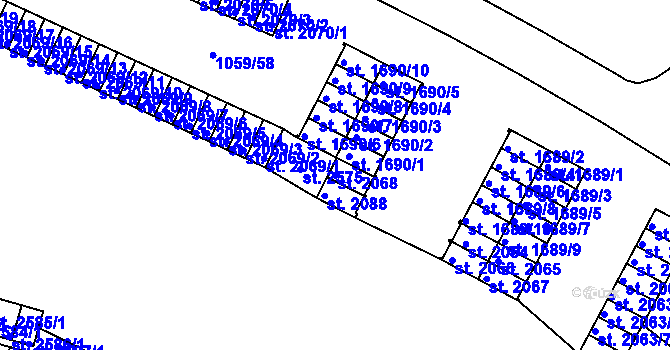 Parcela st. 2068 v KÚ Uherské Hradiště, Katastrální mapa