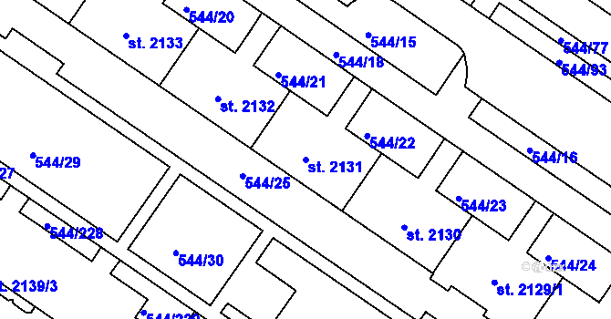 Parcela st. 2131 v KÚ Uherské Hradiště, Katastrální mapa