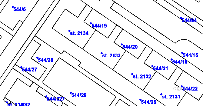 Parcela st. 2133 v KÚ Uherské Hradiště, Katastrální mapa