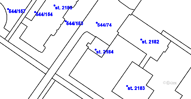 Parcela st. 2184 v KÚ Uherské Hradiště, Katastrální mapa