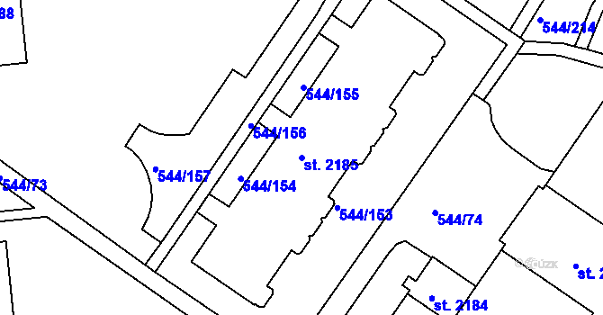 Parcela st. 2185 v KÚ Uherské Hradiště, Katastrální mapa