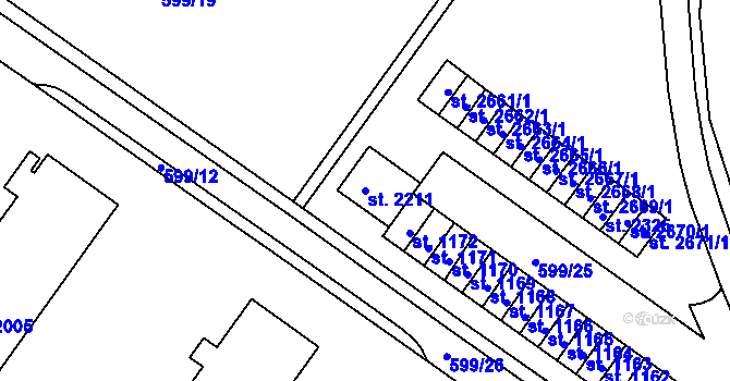 Parcela st. 2211 v KÚ Uherské Hradiště, Katastrální mapa