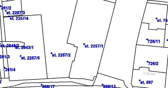 Parcela st. 2257/1 v KÚ Uherské Hradiště, Katastrální mapa