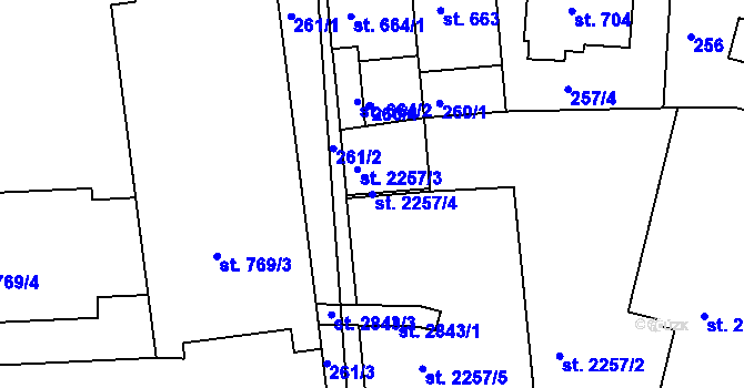 Parcela st. 2257/4 v KÚ Uherské Hradiště, Katastrální mapa