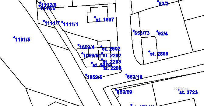 Parcela st. 2282 v KÚ Uherské Hradiště, Katastrální mapa
