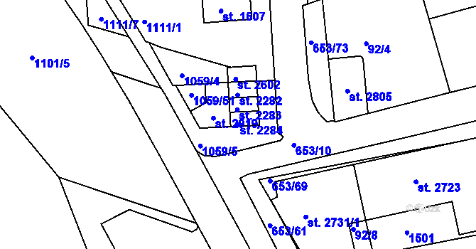 Parcela st. 2284 v KÚ Uherské Hradiště, Katastrální mapa