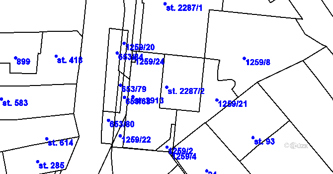 Parcela st. 2287/2 v KÚ Uherské Hradiště, Katastrální mapa