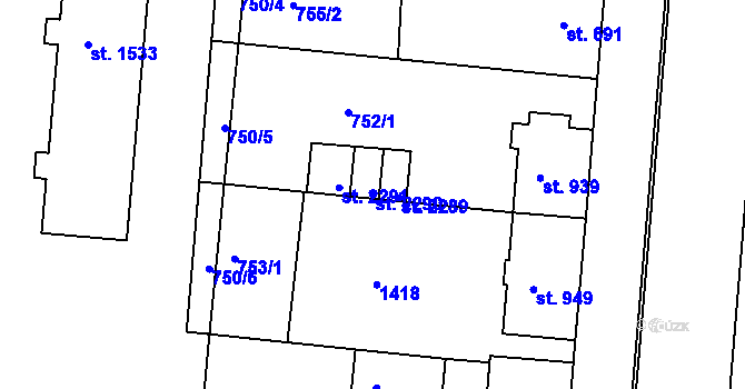Parcela st. 2290 v KÚ Uherské Hradiště, Katastrální mapa
