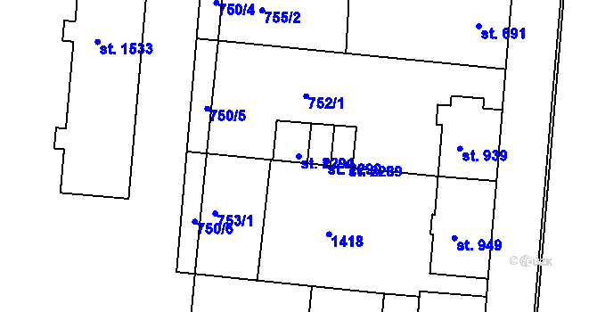 Parcela st. 2291 v KÚ Uherské Hradiště, Katastrální mapa